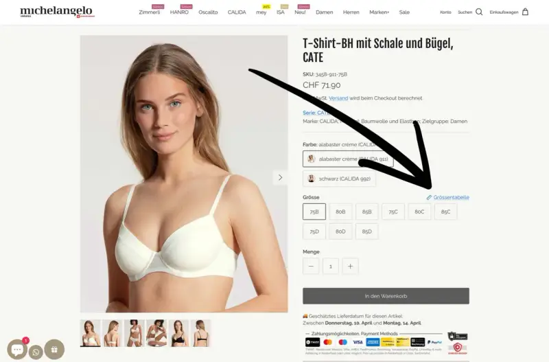 Modello con taglia 2 seno, indossa un reggiseno bianco con ferretto e coppe, in vendita online.